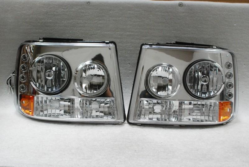 99-06 silverado suburban tahoe pickup truck 2in1 crystal led chrome headlights