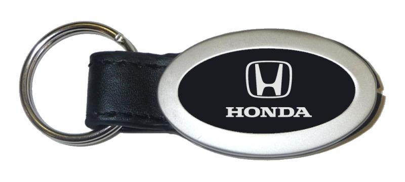 Honda black oval leather metal key chain ring tag key fob logo lanyard