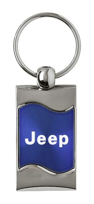 Jeep blue rectangular wave metal key chain ring tag key fob logo lanyard