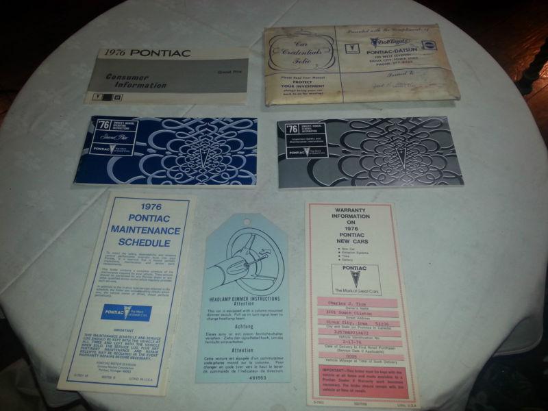 1976 pontiac grand prix factory original owners manuals w sleeve & extras