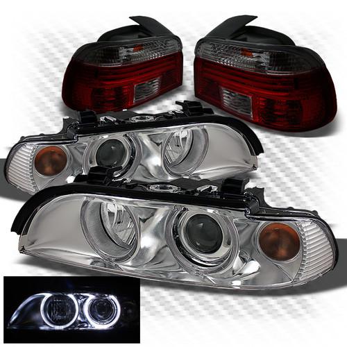 97-00 e39 5-series chrome halo projector headlights + red smoked tail lights set