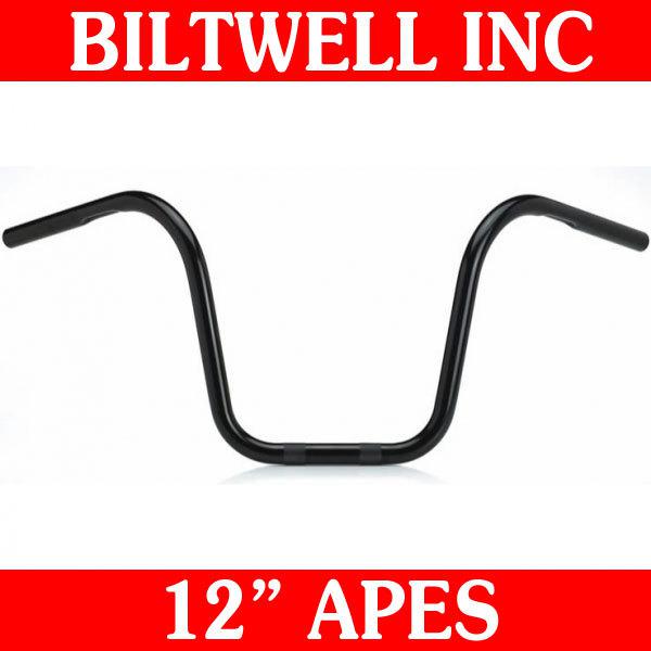 Biltwell inc black non-dimpled 12" ape hangers handlebar harley sportster bobber