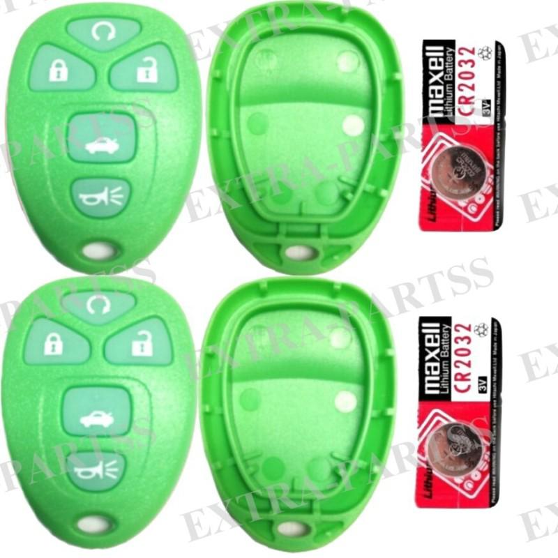 2 new green glow replacement gm keyless remote key fob shell case pad + 2 batt