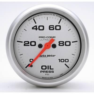 Autometer ultra-lite electrical oil pressure gauge 2 5/8" dia silver face 4453