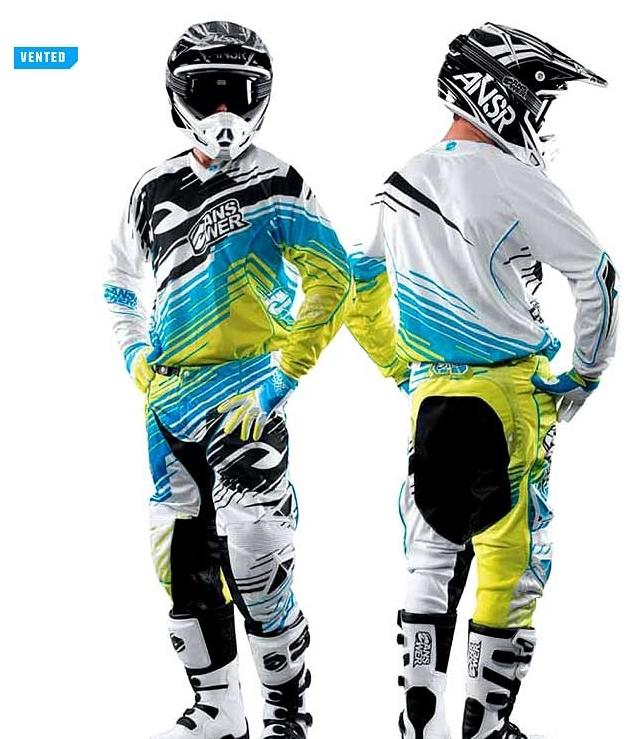 Answer alpha air vented offroad gear jersey pant gloves blu/grn motocross