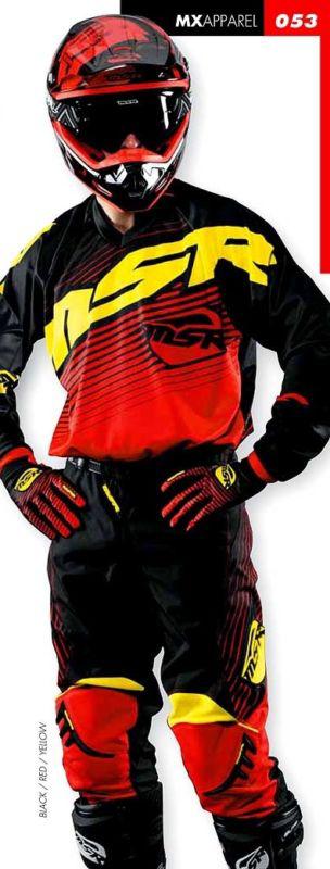 Msr axxis gear set blk/ylw/red jersey, pant, glove new motorcross