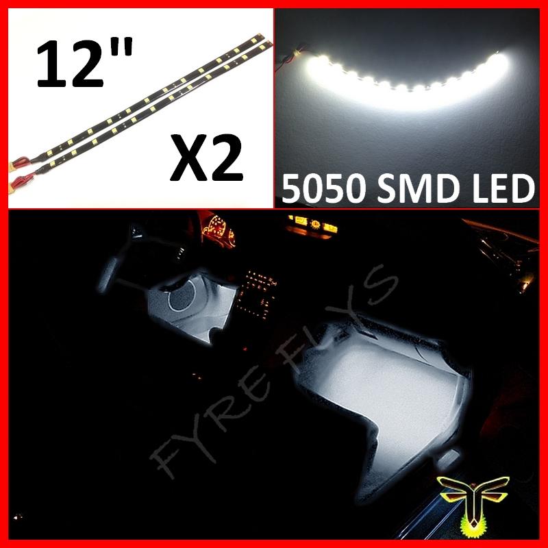 2 pcs super white 12" 5050 smd led strips under dash footwell lights xenon #b1