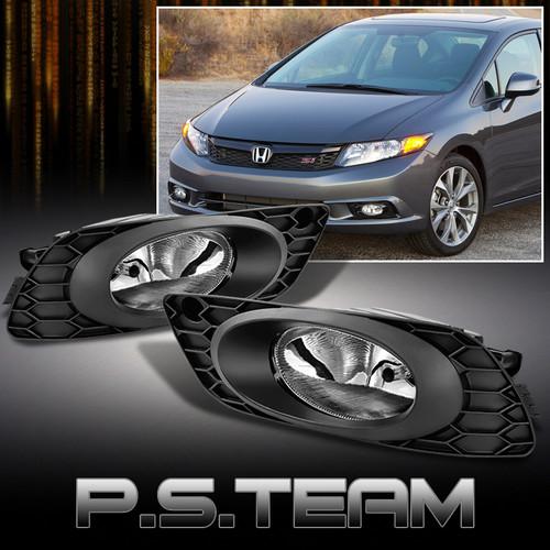 2012-2013 civic 4dr sedan clear bumper fog lights lamps w/switch (left+right)