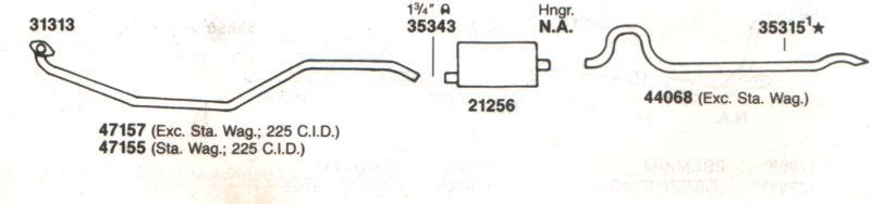 1963-1966 dodge dart & plymouth valiant single exhaust system, 225 engines