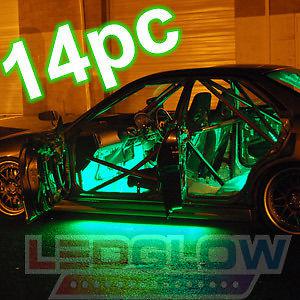 4pc green led undercar light kit & 4pc wheel well & 6pc underdash lights