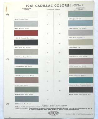 1961 cadillac dupont  color paint chip chart all models original 