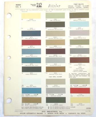 1969 buick  ppg  color paint chip chart all models original 