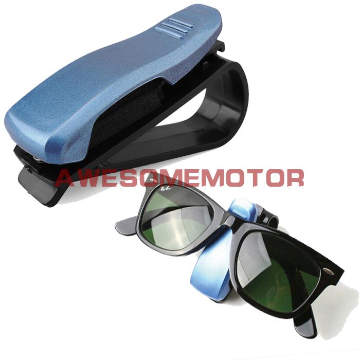 Blue car sun visor sunglasses eyeglasses card ticket receipt hang clip holder 