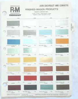 1978 chevrolet r-m color paint chip chart all models original 