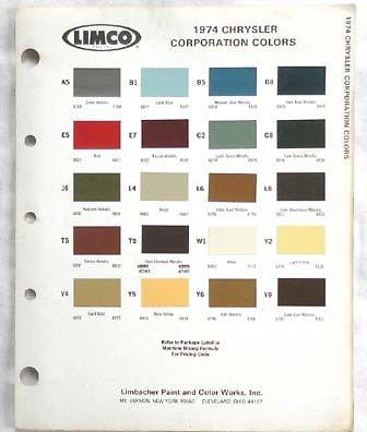 1974 chrysler dodge plymouth mopar  limco color paint chip chart 