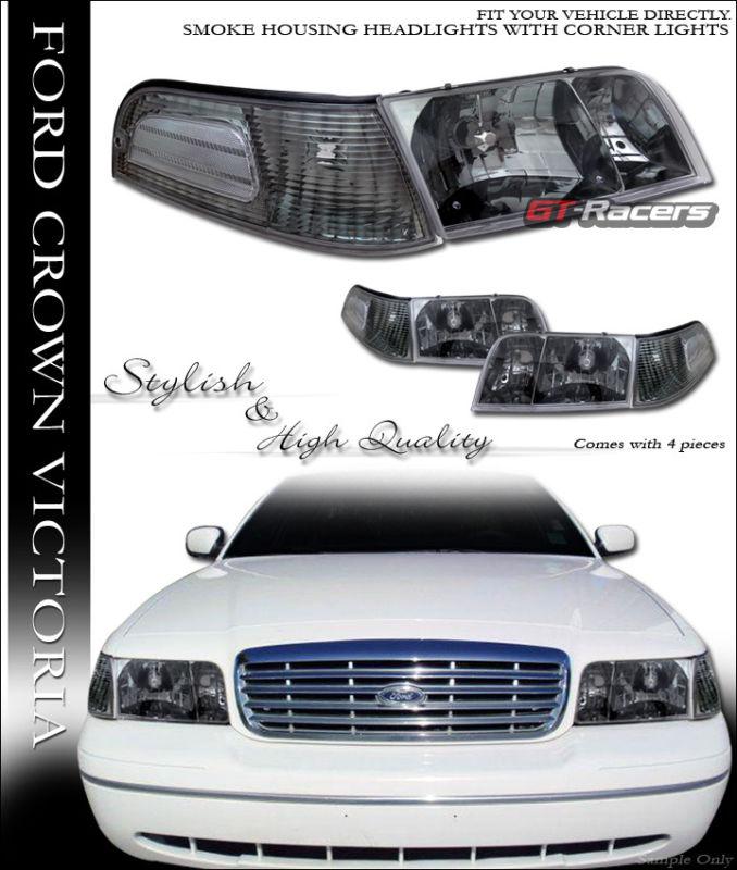 Crystal smoke blk head lights lamps signal corner 1998-2011 ford crown victoria