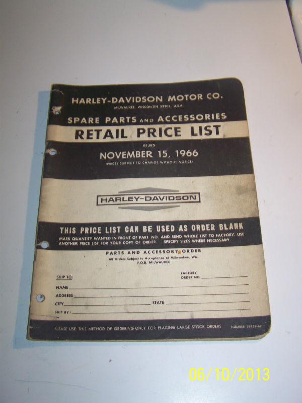 Vintage harley davidson nov. 15, 1966 parts retail price list manual handbook