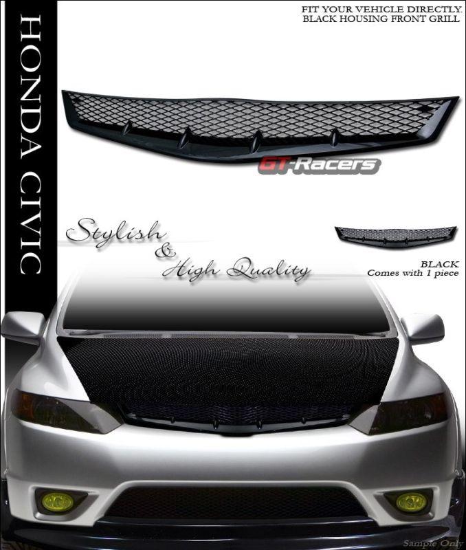 Black r-sport mesh type front hood bumper grill grille 06-08 honda civic 2d 2dr