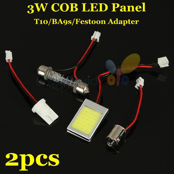 2x 3w cob chip led car dome panel light roof interior lamp t10 festoon ba9s