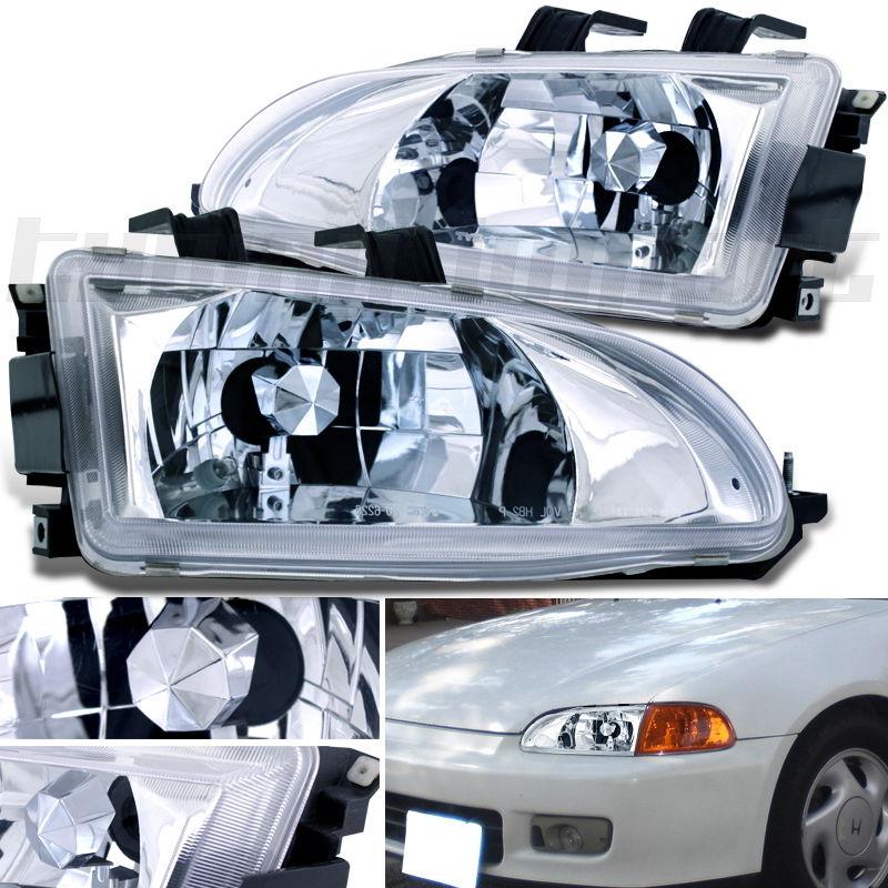 Civic 92-95 civic chrome housing clear lense head lights headlamps pair dx ex