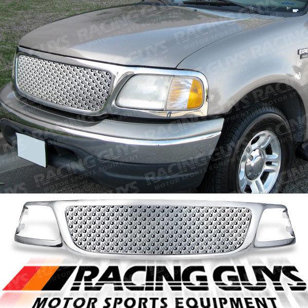 1999-2002 ford expedition black upper grille flame mesh look polished kit f150