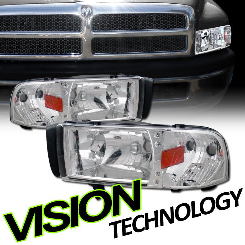 Pair 94-01/02 dodge ram 1500/2500/3500 chrome led head lights+corner lamps lh+rh