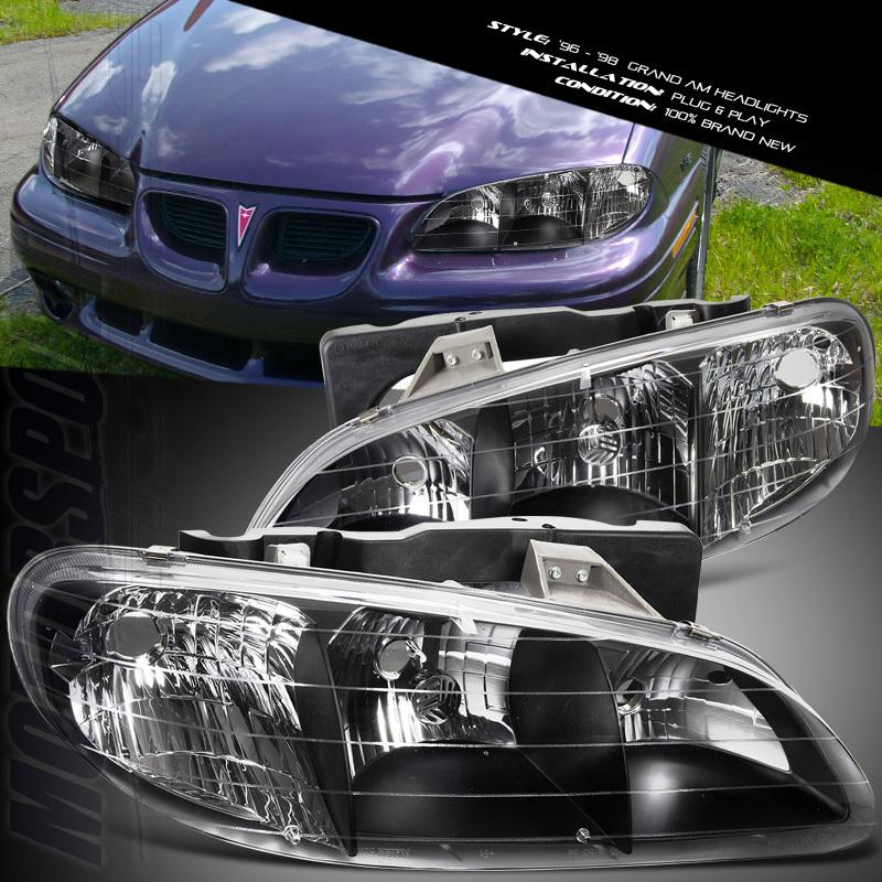 1996-1998 pontiac grand am clear sedan coupe black euro head lights lamps lh+rh