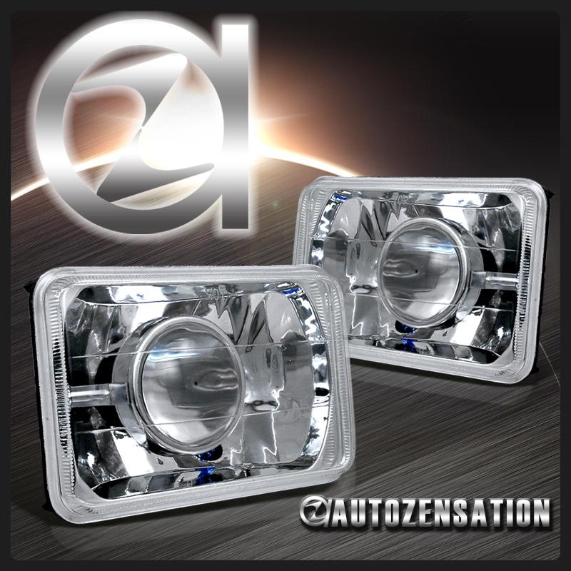 4x6 sealed beam chrome clear crystal projector headlights h4 conversion kit