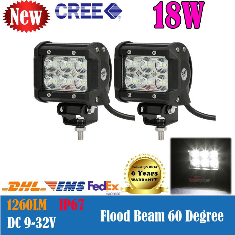 2x 4" 6*3w 18w cree led work light bar flood off-road boat 4wd atv lamp 1260lm