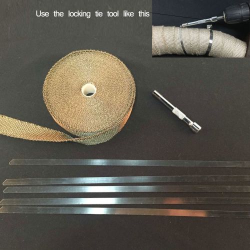 Titanium exhaust/header heat wrap, 1&#034;x50&#039;roll with stainless ties kit+tie tool w