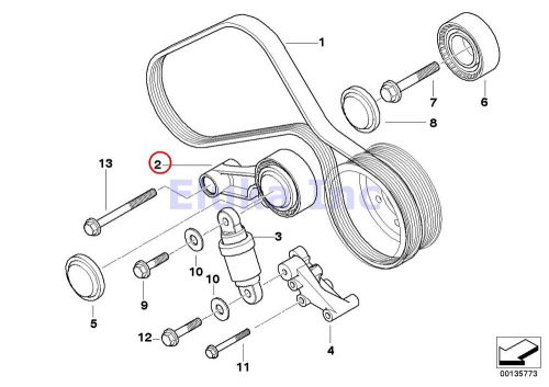 Bmw genuine adjusting pulley with lever for a/c climate compressor belt e60 e63