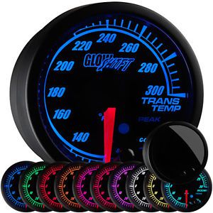 52mm glowshift black elite 10 color stepper motor trans temp gauge w. warnings