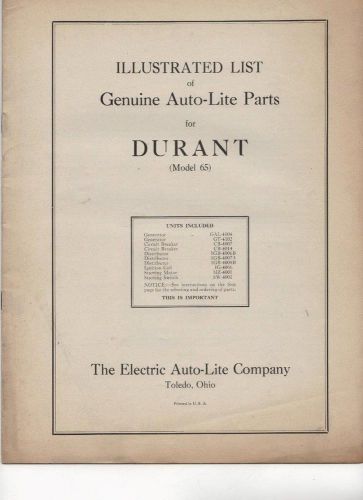 Illustrated list of genuine auto-lite parts for durant (model 65)