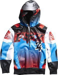 Fox racing imperial youth boys zip up hoody black/blue lg