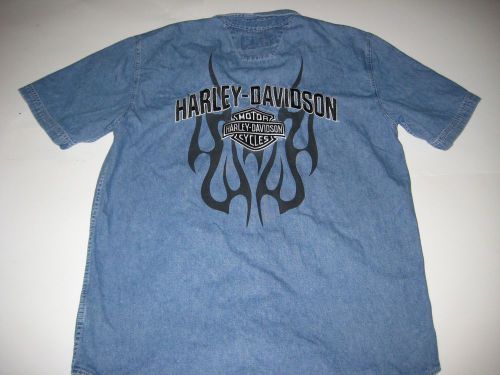 Harley davidson mens jean shirt short sleeve snap collar size m