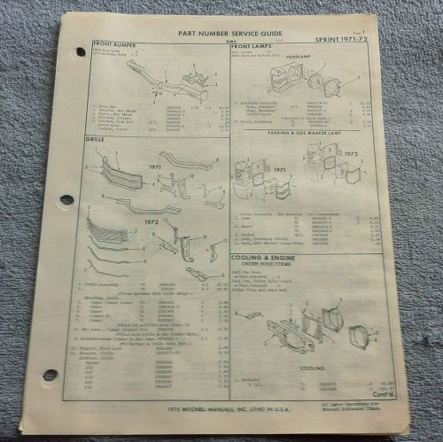 1971 72 gmc sprint parts manual service guide illustrations - numbers