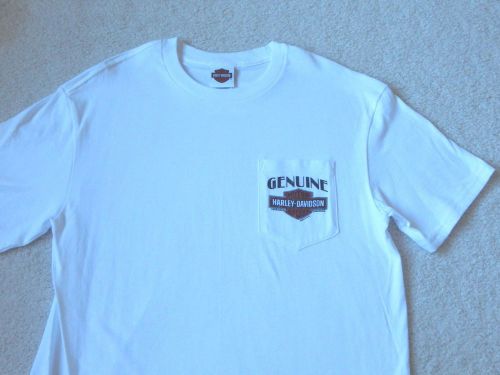 New mens harley davidson t-shirt white pocket tee lg nwot bar/shield classic