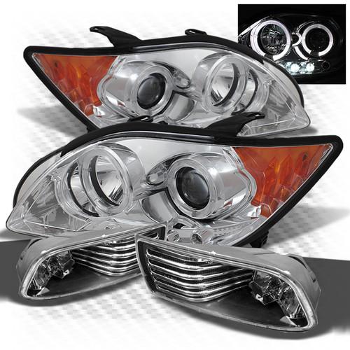 08-10 tc chrome halo led projector headlights + black fog lights w/switch combo