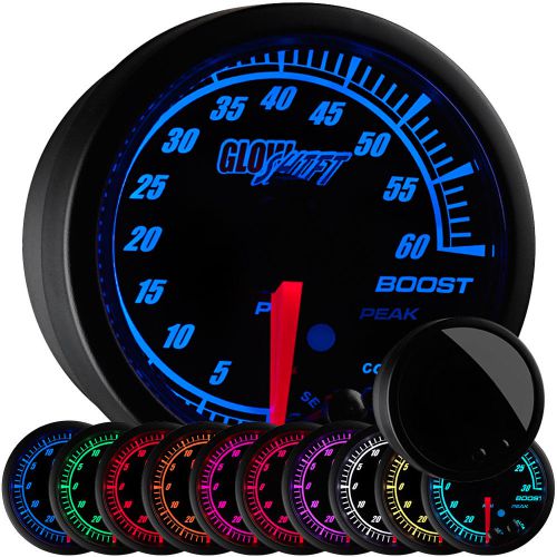 52mm glowshift black elite 10 color led 60 psi diesel turbo boost gauge