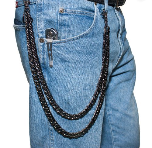 Black chrome / gunmetal double wallet chain for harley davidson bikers etc.