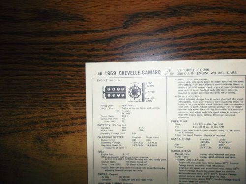 1969 chevrolet chevelle &amp; camaro eight series 375hp 396 ci v8 tune up chart