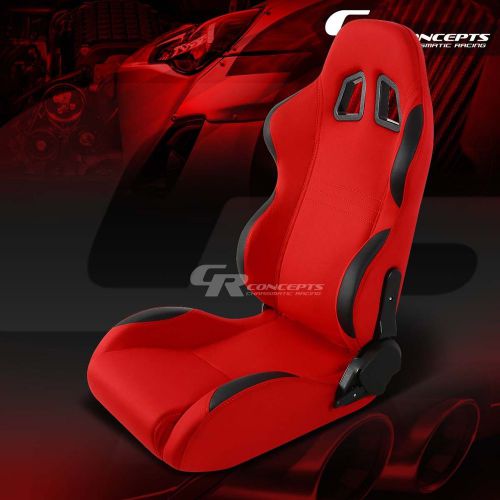 Red cloth/black reclinable sports racing seats+mounting slider driver left side