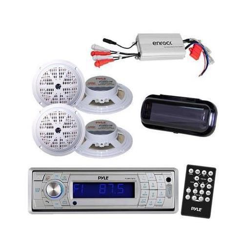 Silver marine cd mp3 am/fm radio stereo &amp; bluetooth /cover + 800w amp 4 speakers