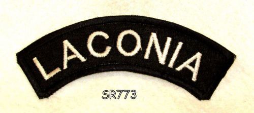 Laconia white on black small rocker iron on patches for biker vest jacket