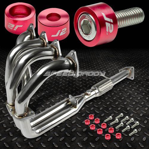 J2 for h22 bb1 stainless flex exhaust manifold header+red washer cup bolts