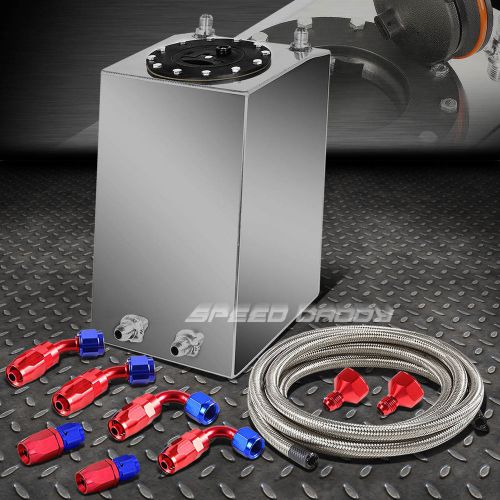 3 gallon polished aluminum racing fuel cell gas tank+cap+steel braided line kit