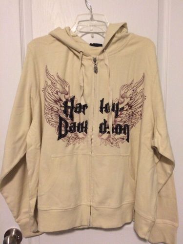 Harley-davidson women&#039;s zip front hoodie jacket nwt 3w off white wings