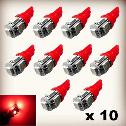 10x t10 5smd 5050 red xenon side marker light bulb 194 168 w5w car led wedge