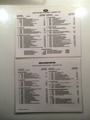 1990 &amp; 1992 land rover laminated service info. summary d90 discovery range rover