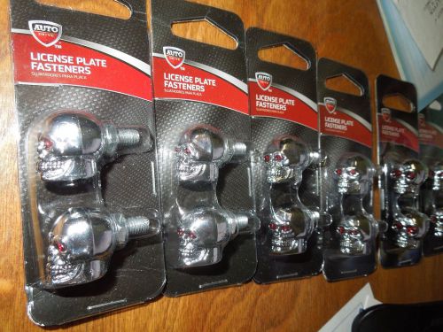 Chrome die cast skull w/ jewel eyes license plate fasteners, x 6 packs of 2